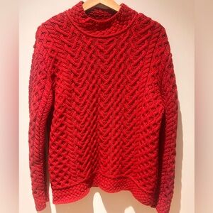 Aran Mór Ireland 100% Merino Wool Cable Knit Sweater – Red